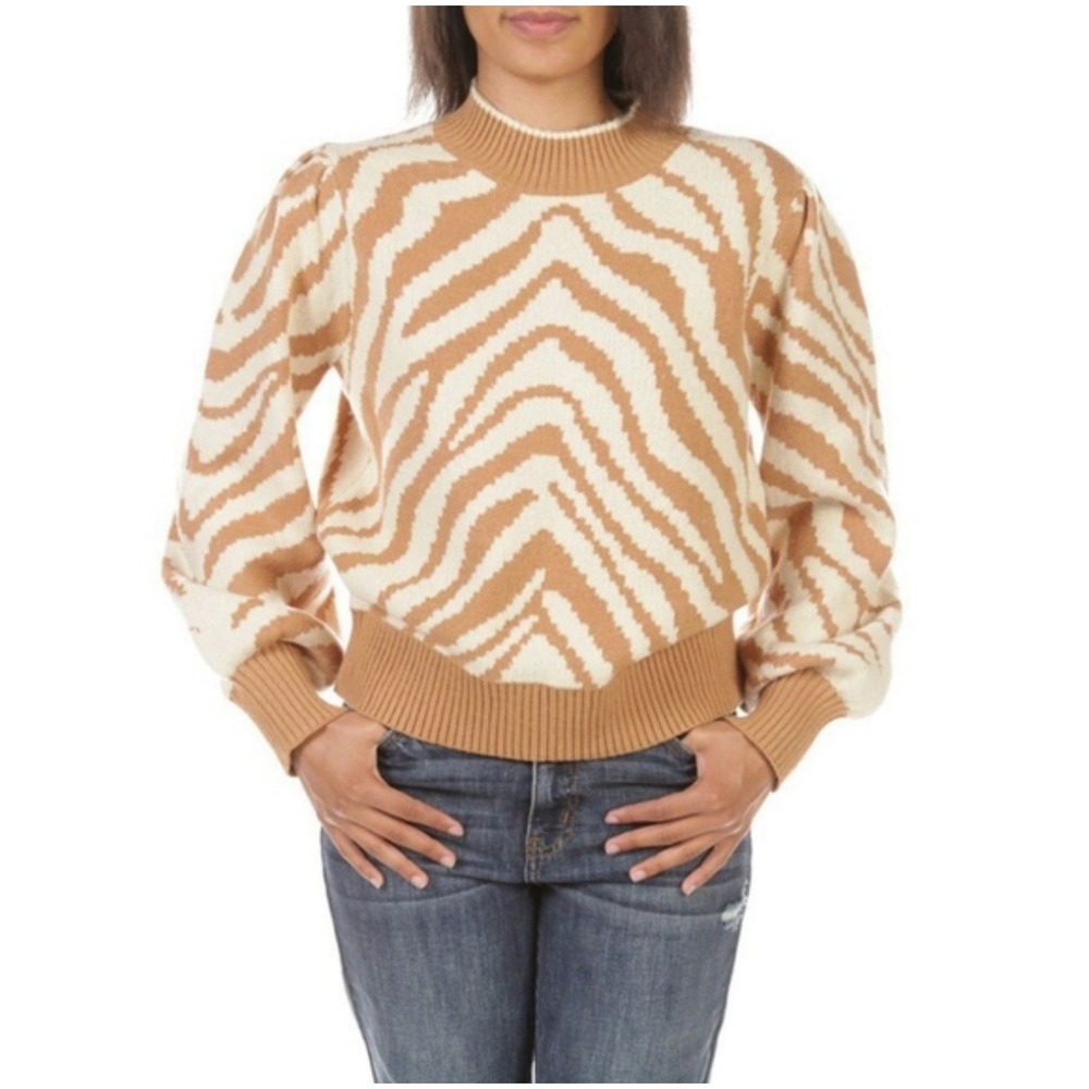 LOST & WANDER Women Joey Sweater S/M Zebra Striped Chocolate Brown Cream Mobwife